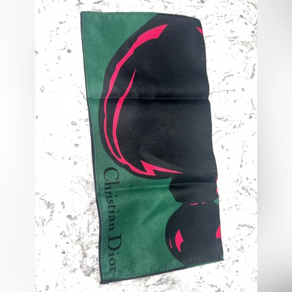 Christian Dior Vintage 1990s Poison Petite Silk Scarf Green Pink AUTHENTIC